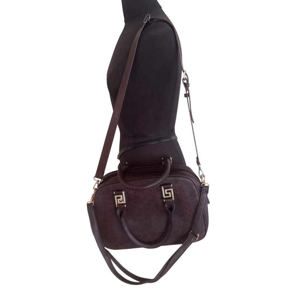 Montana West LG Satchel Top Handle Crossbody Greek‎ Key Embellished 13x10x5 EUC